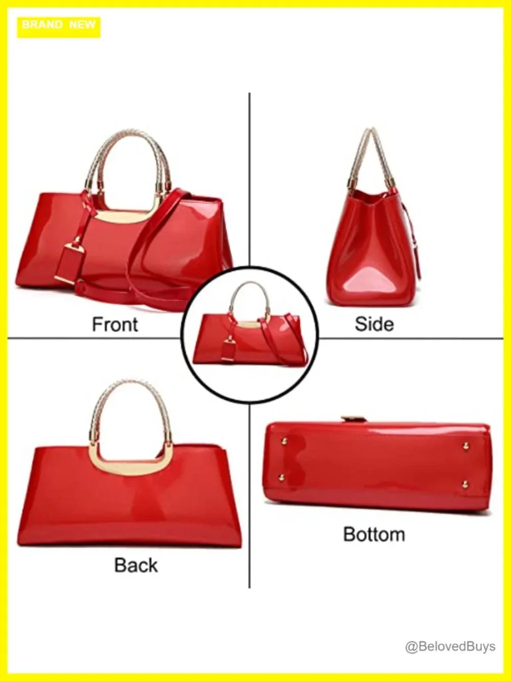 Faux Patent Leather Top-Handle Tote Satchel Evening Party Bag Structured